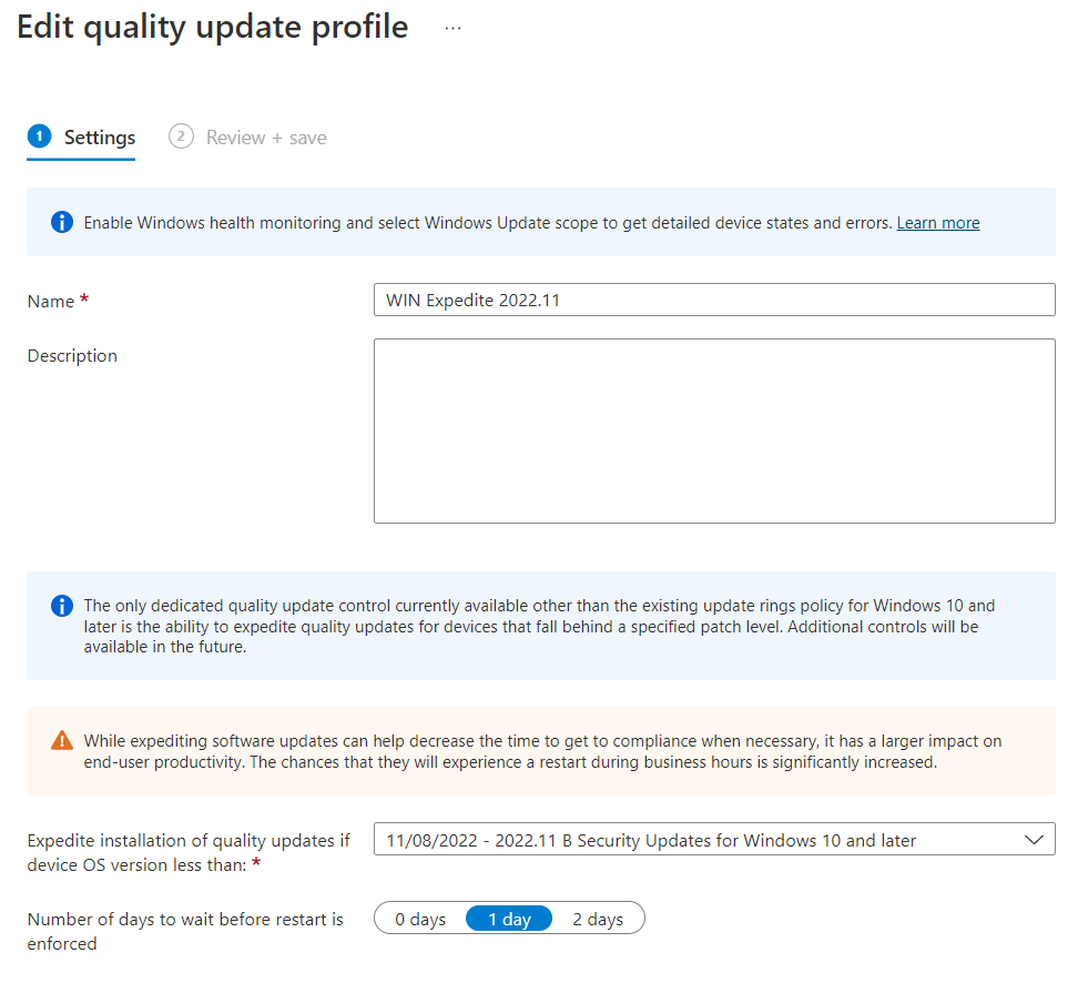 Quality updates (expedite) policy in Intune